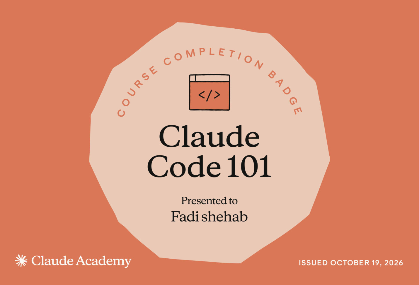 Claude Code 101 badge from Claude Academy