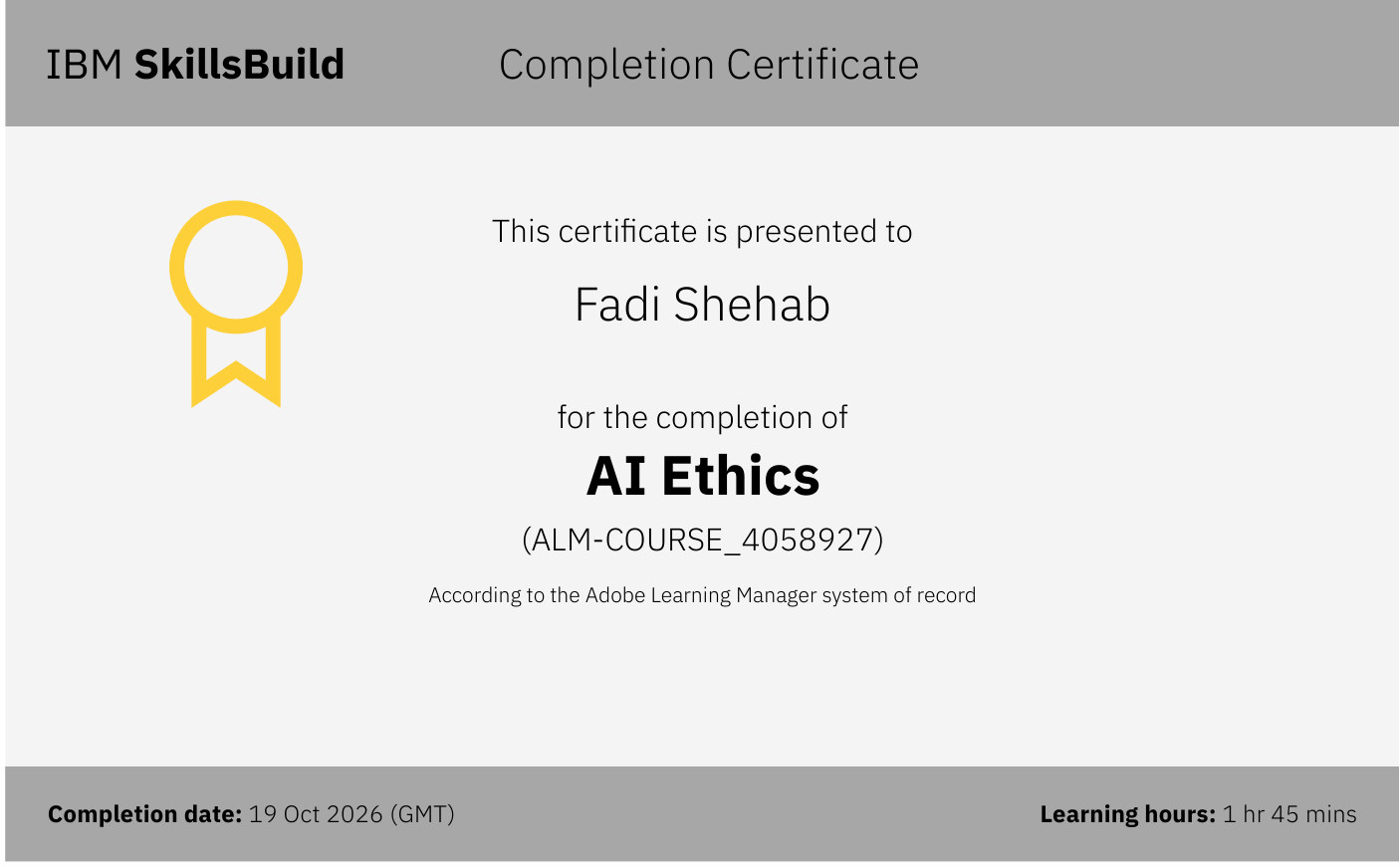 IBM SkillsBuild AI Ethics certificate
